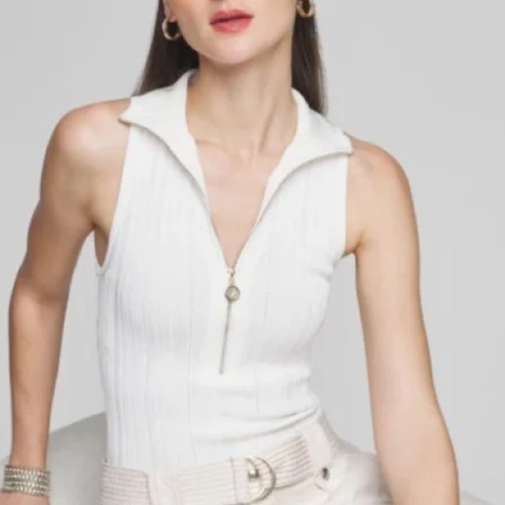 T Tahari Sleeveless White Zip-Up Top-NWT
